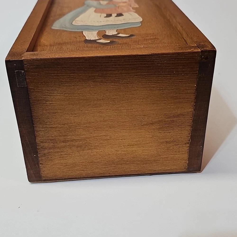 Beautiful Vintage Handpainted Prairie Girl+Doll Wooden Keepsake Box, Sliding Lid